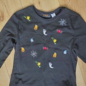 Vtg Onque Womens Top Size L Witchy Halloween Black Shirt Whimsigoth Ghost Spooky